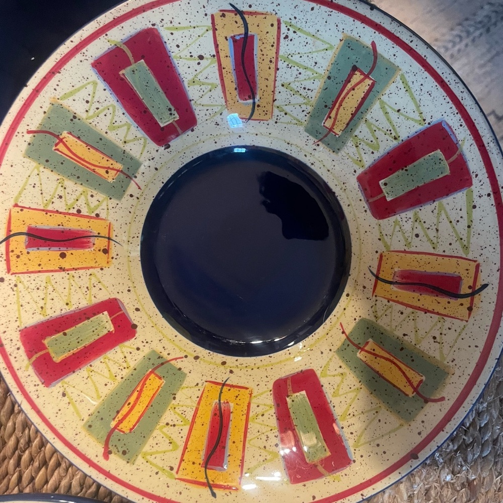 Pfaltzgraff Hand-Painted Ceramic Plate in Navy, Red, Yellow and Green
